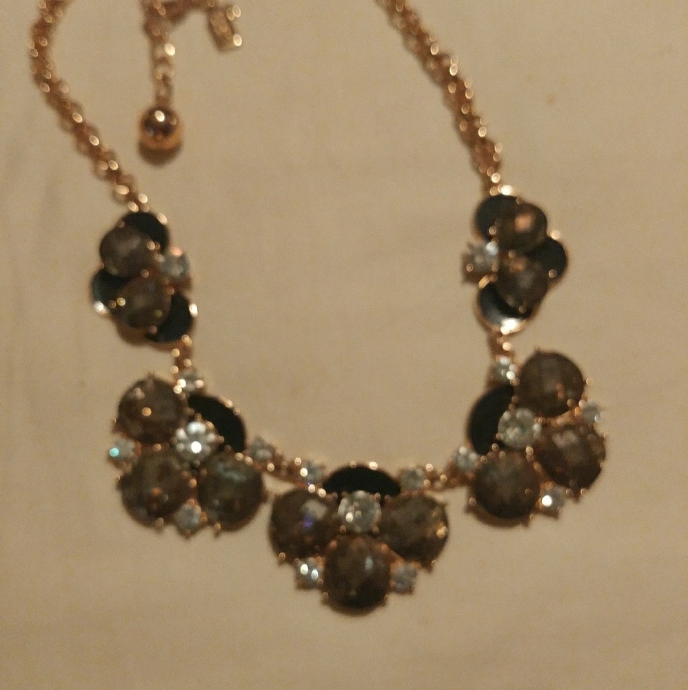 EUC Kate Spade rose gold, black, gemstone necklace